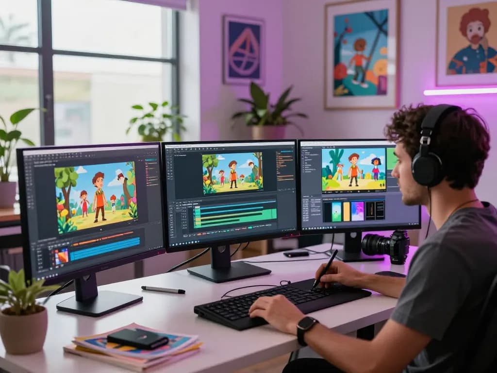 Artist using motion control AI software for creative video projects, showcasing mind control techniques for animation.