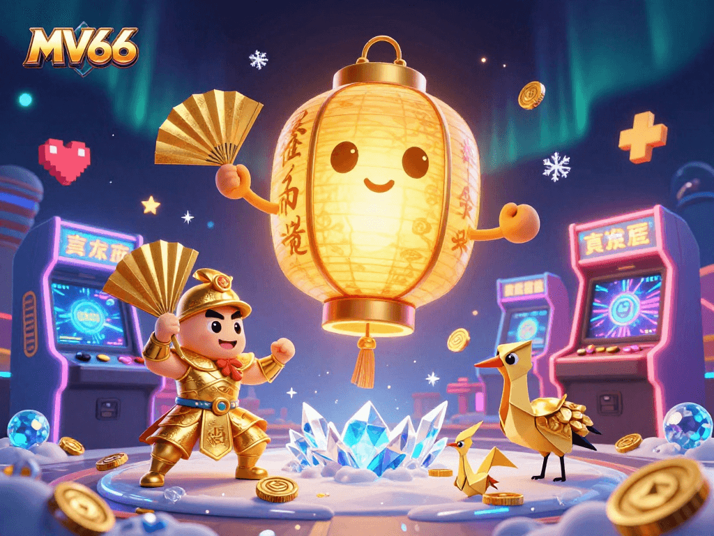 Experience the excitement at MV66 casino with vibrant gaming elements and glowing characters.