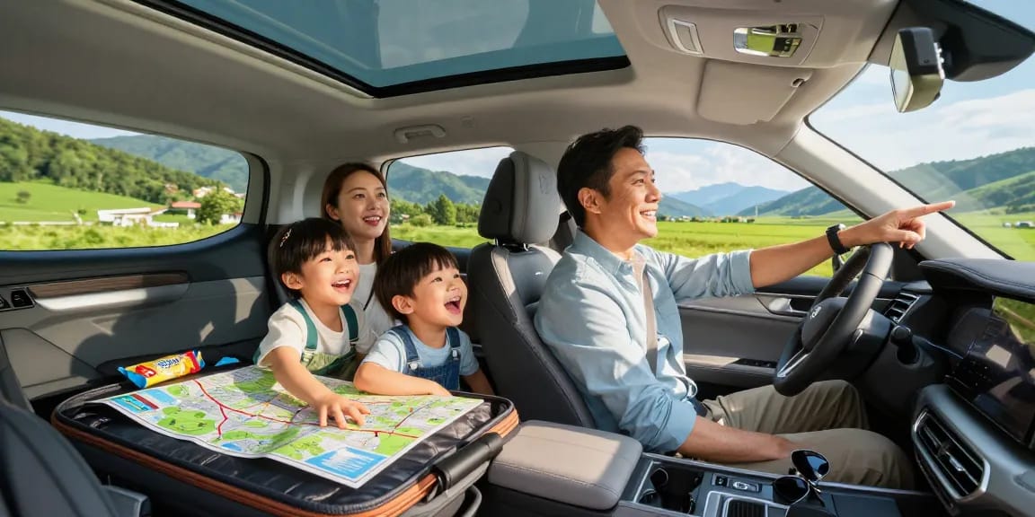 Family enjoying a road trip in a spacious car emphasizing the best extended car warranty for peace of mind on adventures.