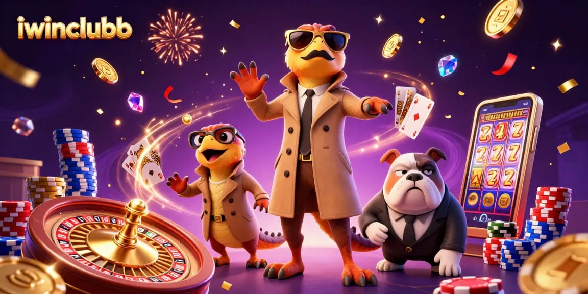 Experience the vibrant atmosphere of iwinclubb, where cartoon raptors hilariously attempt to enter a VIP casino lounge.