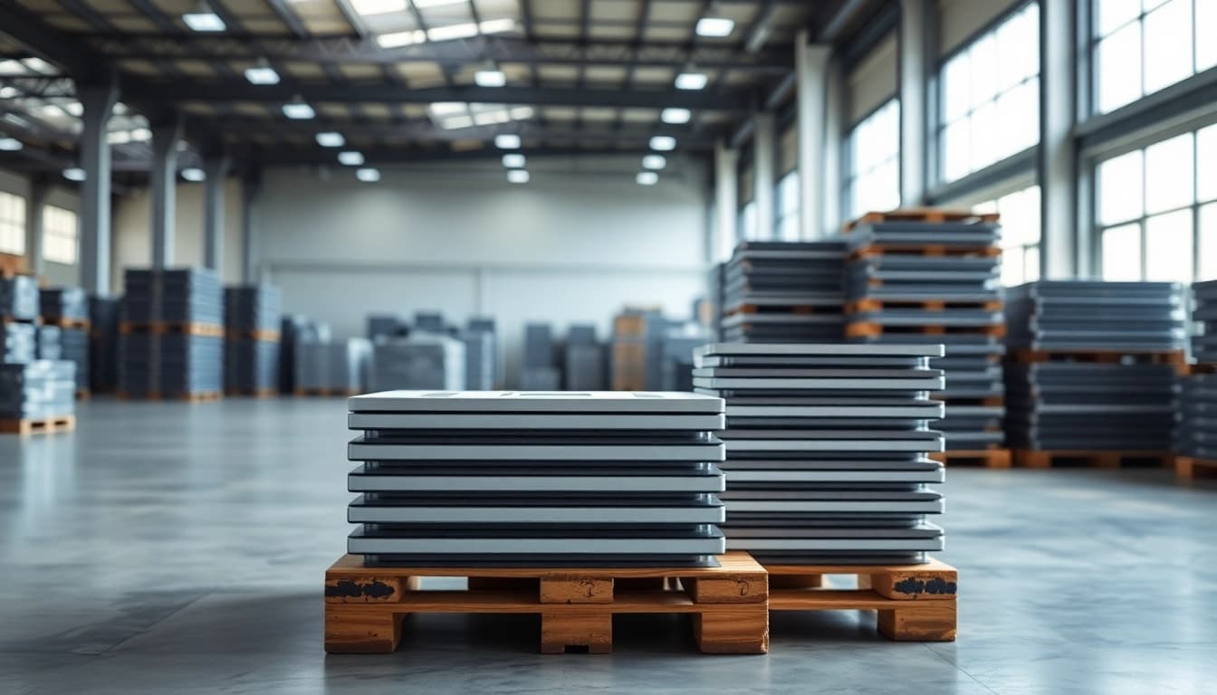 Display of iPad pallets for sale in a modern warehouse, emphasizing product organization and quality.