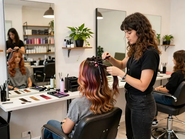 Applying beaded weft hair extensions in a modern salon setting