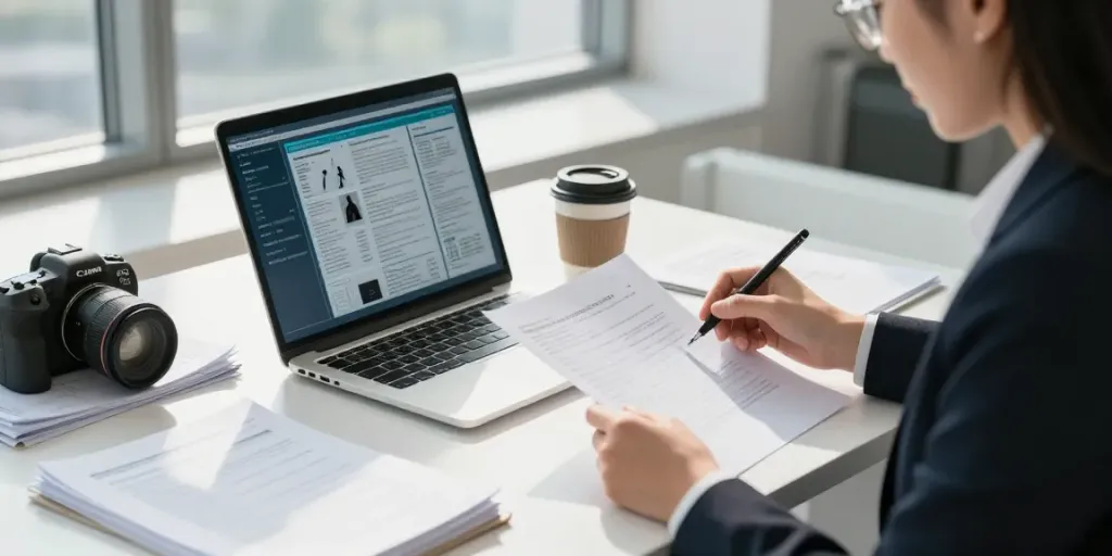 Evidence collection workspace for legal cases, showcasing modern tools and engaged assistant.