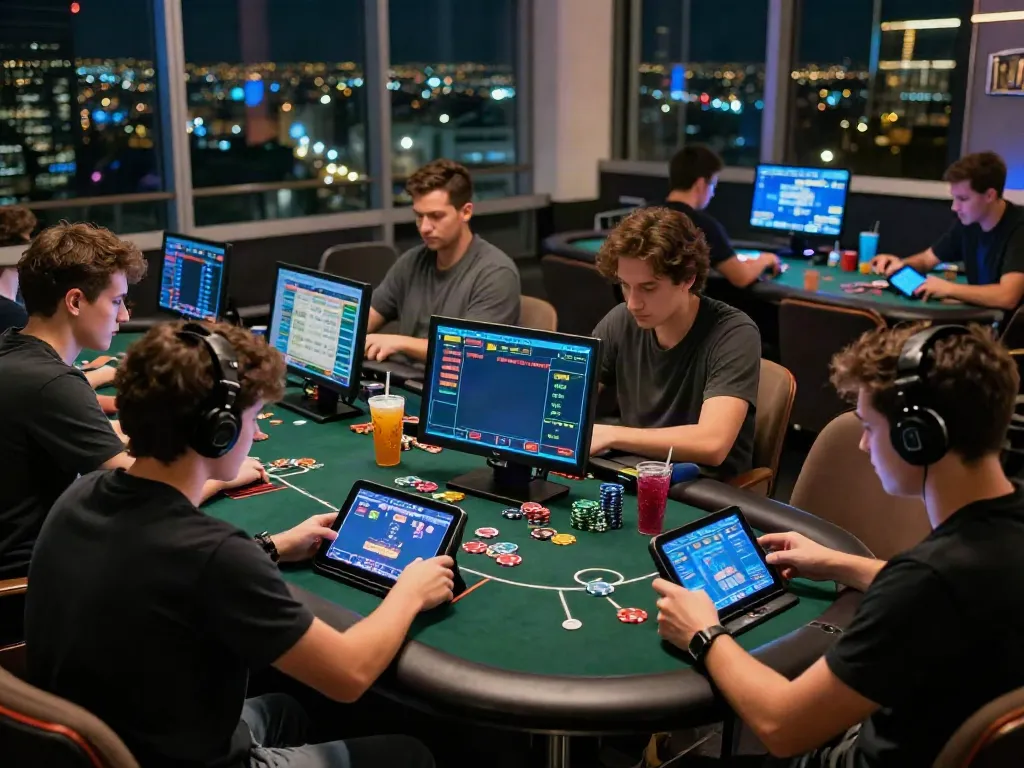 Players interacting with games at https://gem88.jpn.com/ in a vibrant gaming lounge, capturing excitement and community.