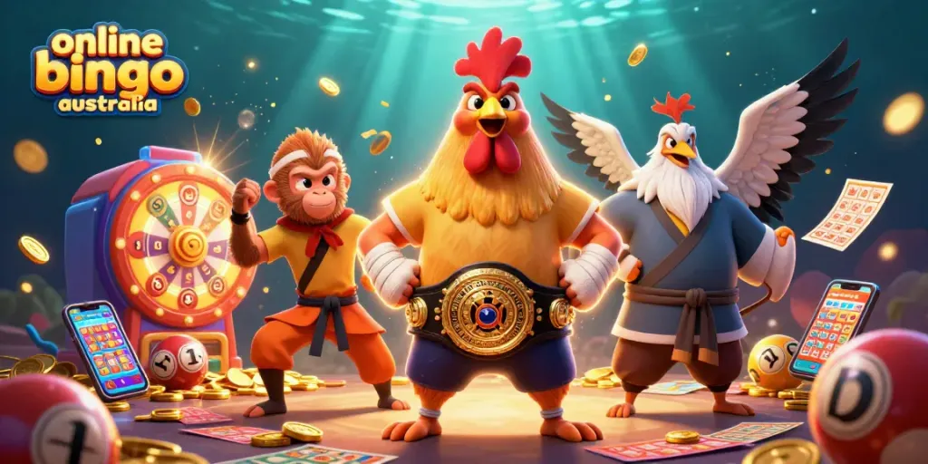 Explore the excitement of online bingo Australia with energetic characters and vibrant game elements.