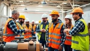 Workers engaged in construction workforce training, learning safety practices and skills development.
