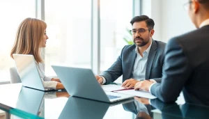 Fiduciary financial advisor consulting clients in a professional office setting.