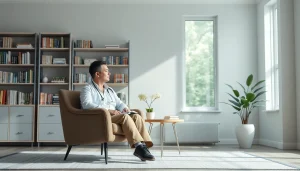 Share mental health tips in a calming therapy session environment featuring soothing decor.
