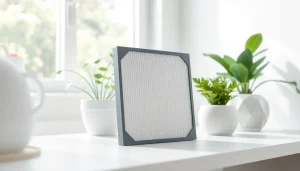 Showcase a HEPA filter designed for modern homes, emphasizing its features and fresh atmosphere.