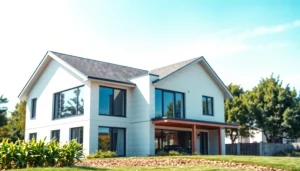 Showcasing domicile construction with a modern residential design in a tranquil setting.