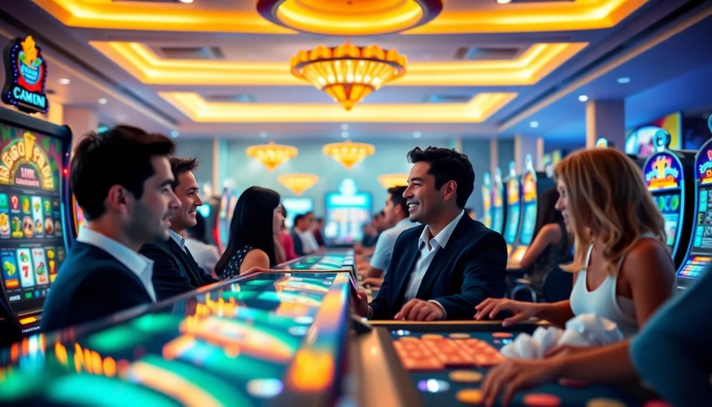 23WIN online casino interface showcasing diverse players and engaging games in a vibrant environment
