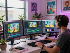 Artist using motion control AI software for creative video projects, showcasing mind control techniques for animation.