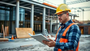Hire commercial remodeling contractor in Austin measuring plans on-site for an office renovation project.