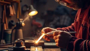 Craftsman using silver brazing rods for precision metalworking.