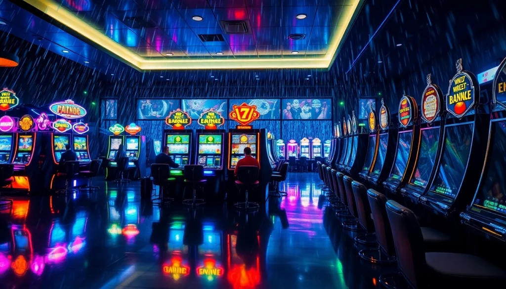 Experience hurricane insurance claim help in Florida at a vibrant casino during a storm.