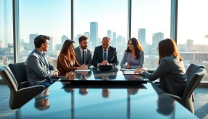 Engaged discussion among top financial advisors showcasing expertise in a modern office.