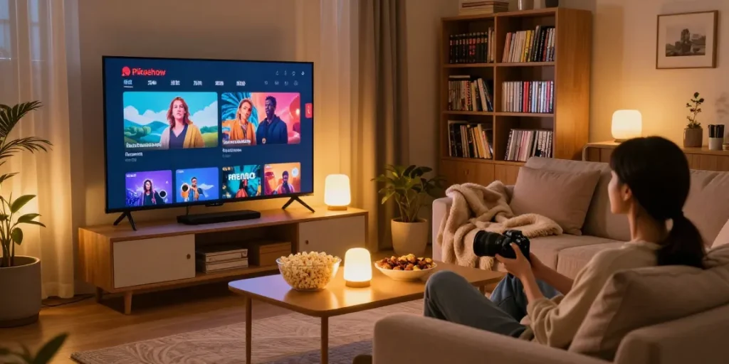 Enjoy seamless movie streaming on Pikashow in a cozy living room.