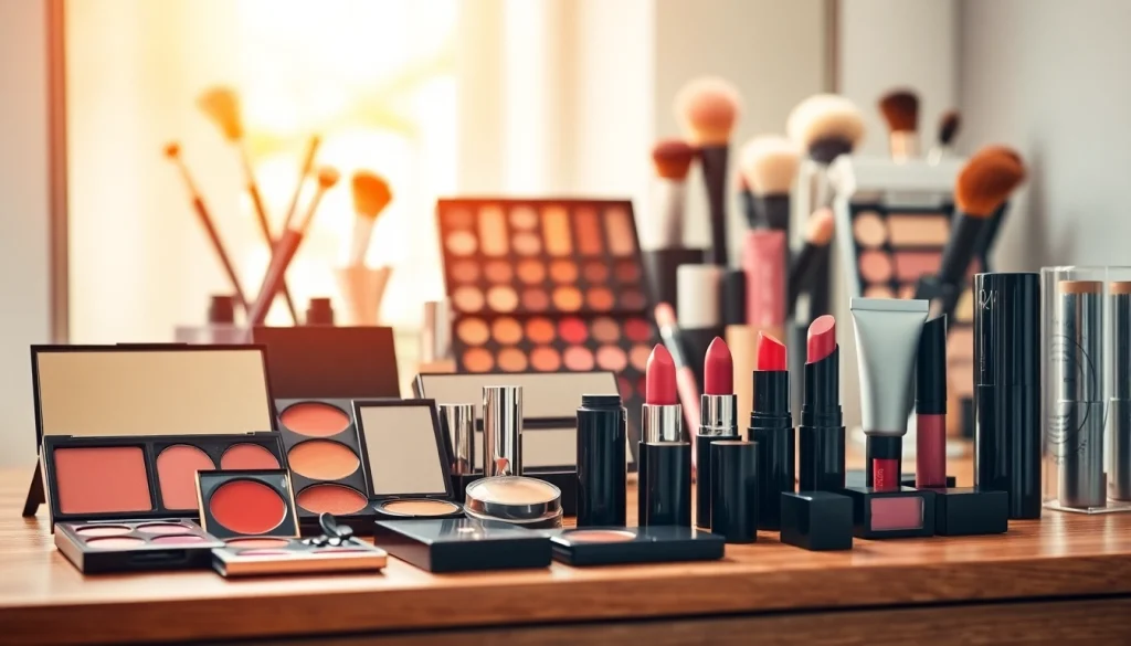 Showcase of makeup wholesale products on a stylish vanity with vibrant colors.