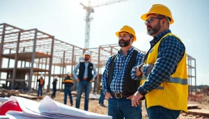 New Jersey Commercial General Contractor supervising a construction project with tools and team members.