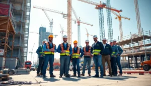 New Jersey Commercial General Contractor overseeing construction site with active workers and machinery.